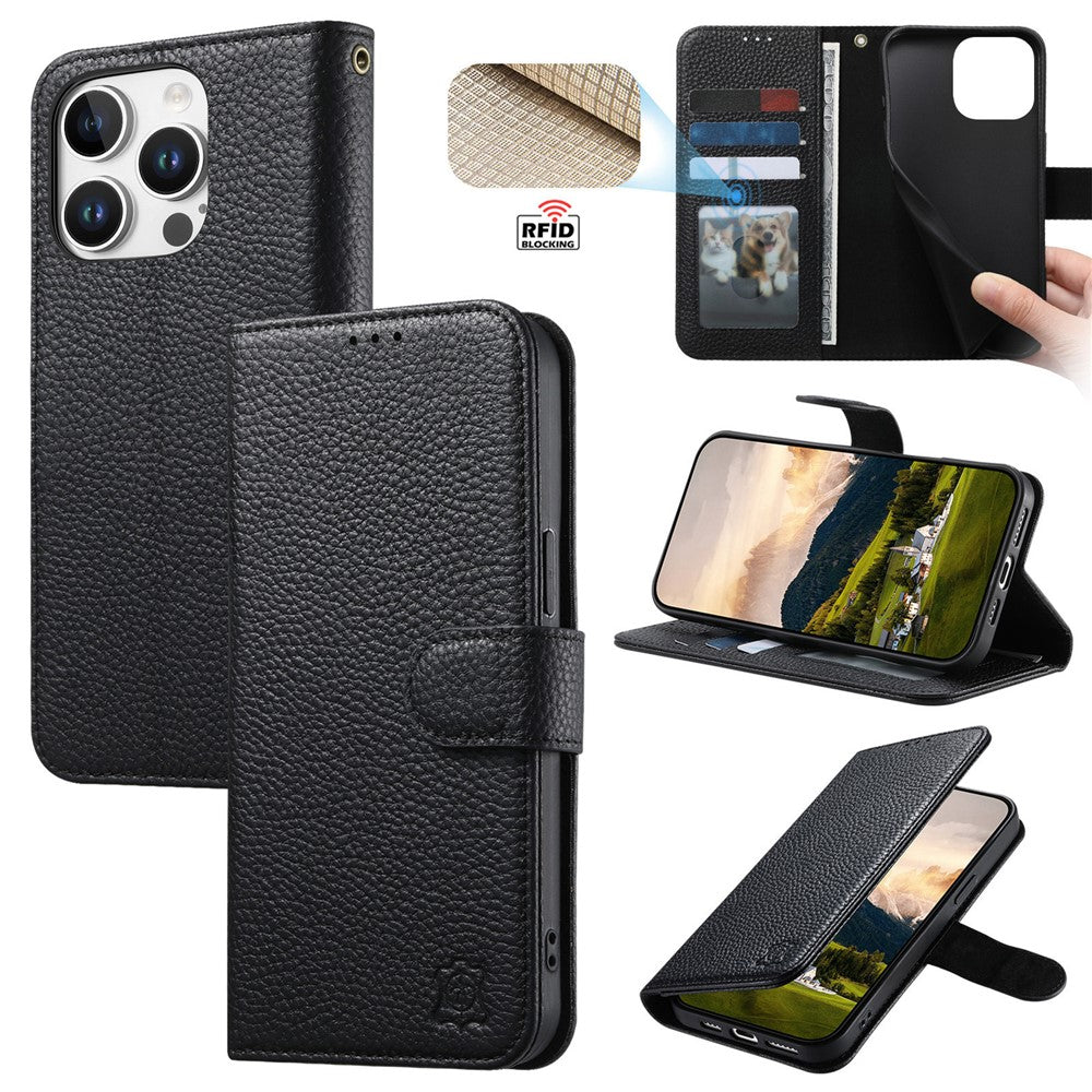 Split Leather Flip Cover For iPhone 13 Pro Case RFID Blocking Wallet with Magnetic Clasp - Image 2