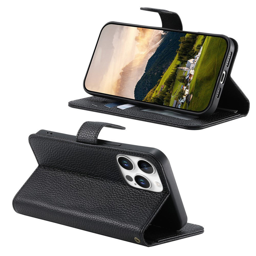 Split Leather Flip Cover For iPhone 13 Pro Case RFID Blocking Wallet with Magnetic Clasp - Image 4