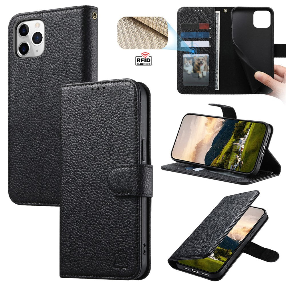 Split Leather Flip Cover For iPhone 12 Pro / iPhone 12 Case RFID Blocking Wallet with Magnetic Clasp - Image 10