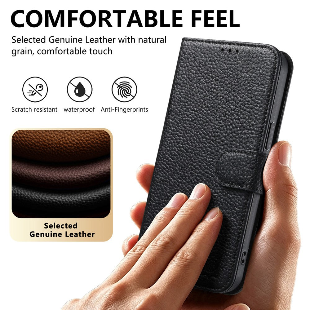 Split Leather Flip Cover For iPhone 17e / iPhone 16e Case RFID Blocking Wallet with Magnetic Clasp - Image 10