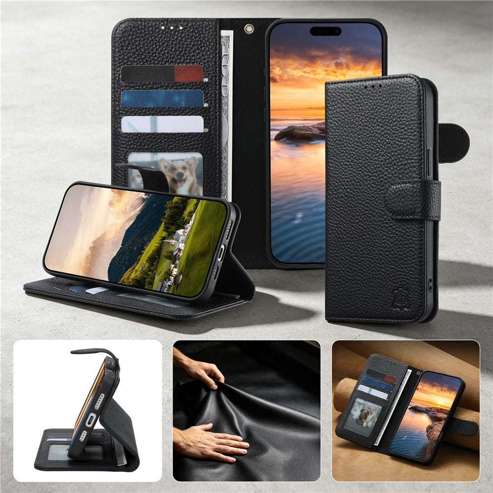 Split Leather Flip Cover For iPhone 17e / iPhone 16e Case RFID Blocking Wallet with Magnetic Clasp - Image 12