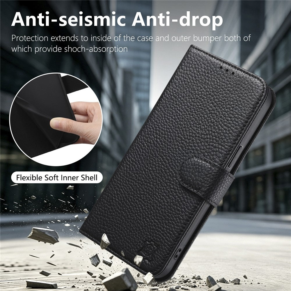 Split Leather Flip Cover For iPhone 17e / iPhone 16e Case RFID Blocking Wallet with Magnetic Clasp - Image 6