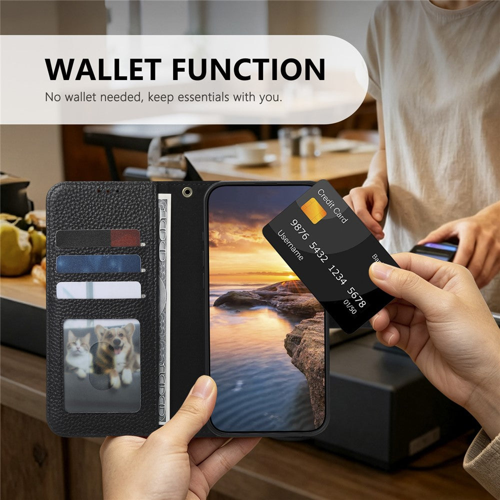 Split Leather Flip Cover For iPhone 17e / iPhone 16e Case RFID Blocking Wallet with Magnetic Clasp - Image 7