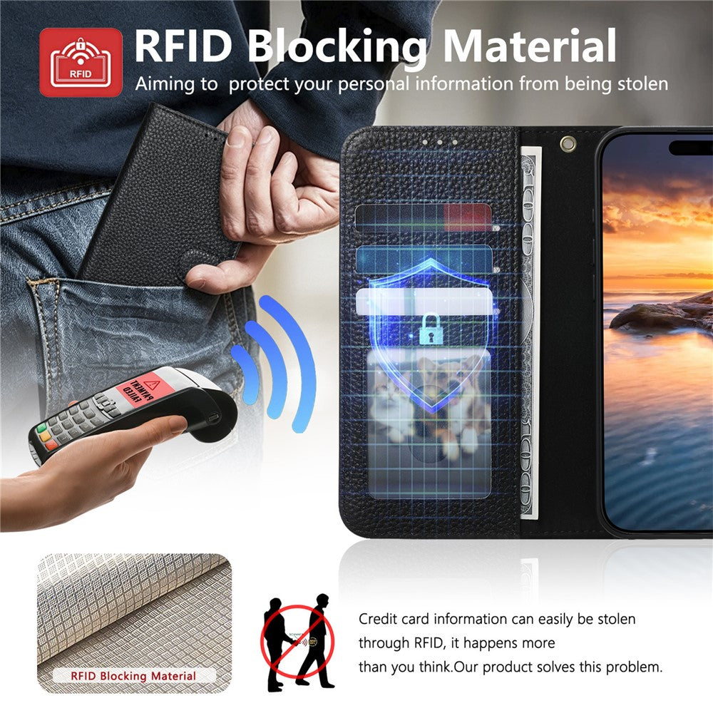 Split Leather Flip Cover For iPhone 17e / iPhone 16e Case RFID Blocking Wallet with Magnetic Clasp - Image 8