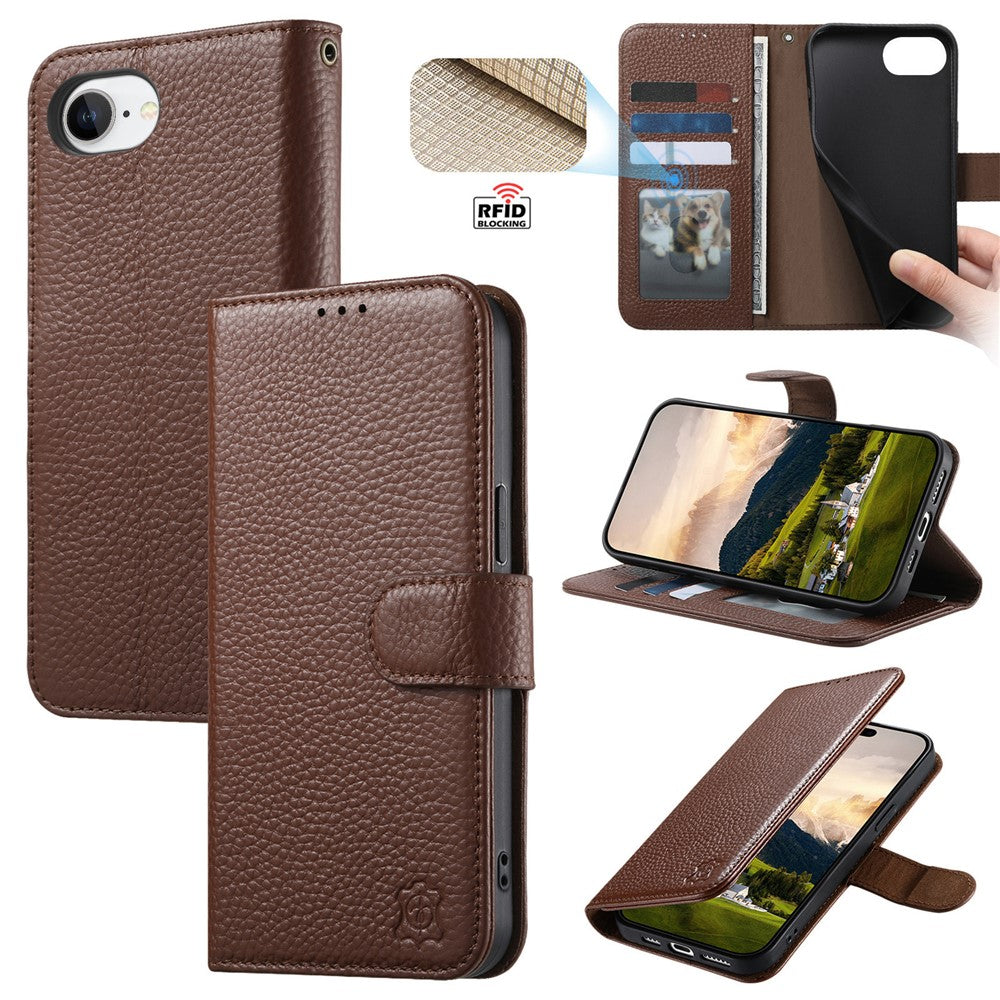 Split Leather Flip Cover For iPhone 17e / iPhone 16e Case RFID Blocking Wallet with Magnetic Clasp - Image 16