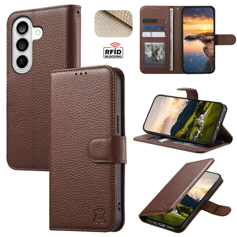 Split Leather Flip Cover For Samsung Galaxy S24 Case RFID Blocking Wallet with Magnetic Clasp - Image 10