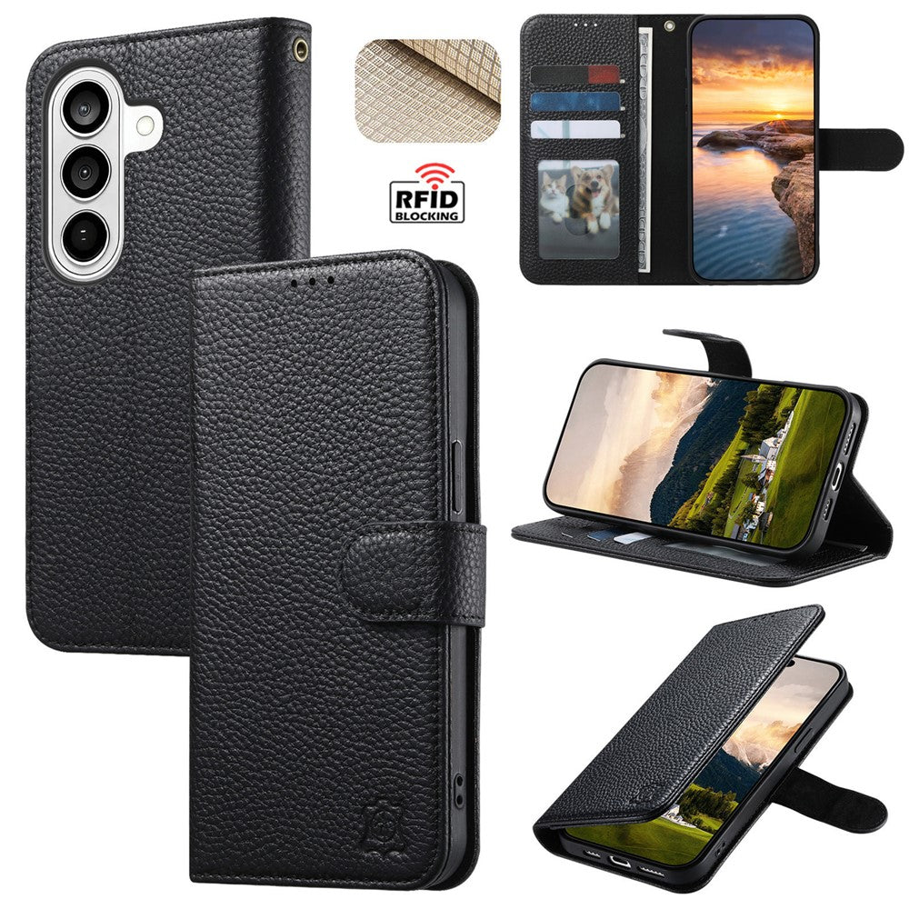 Split Leather Flip Cover For Samsung Galaxy S24 FE Case RFID Blocking Wallet with Magnetic Clasp