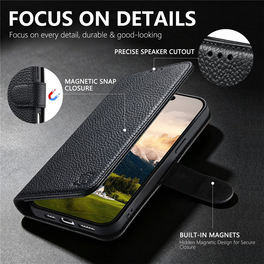 Split Leather Flip Cover For Samsung Galaxy S24 FE Case RFID Blocking Wallet with Magnetic Clasp - Image 11