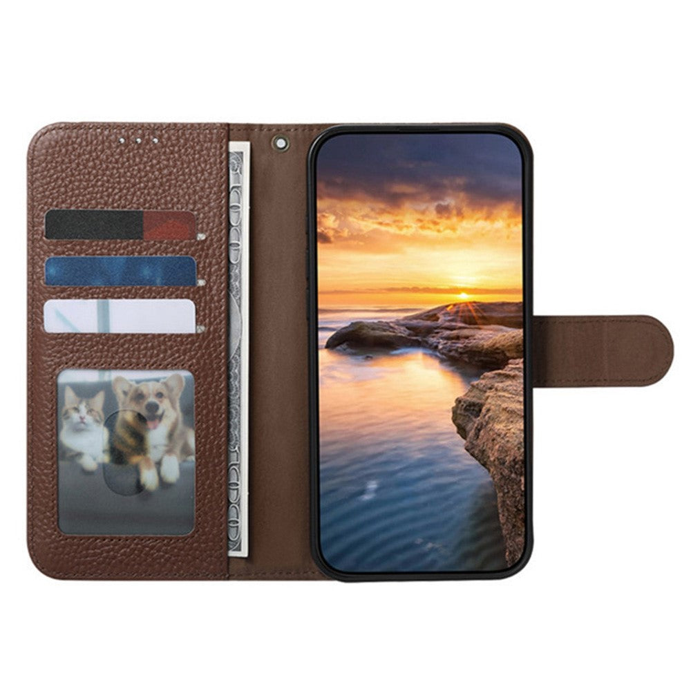 Split Leather Flip Cover For Motorola Edge 60 Neo Case RFID Blocking Wallet with Magnetic Clasp - Image 2