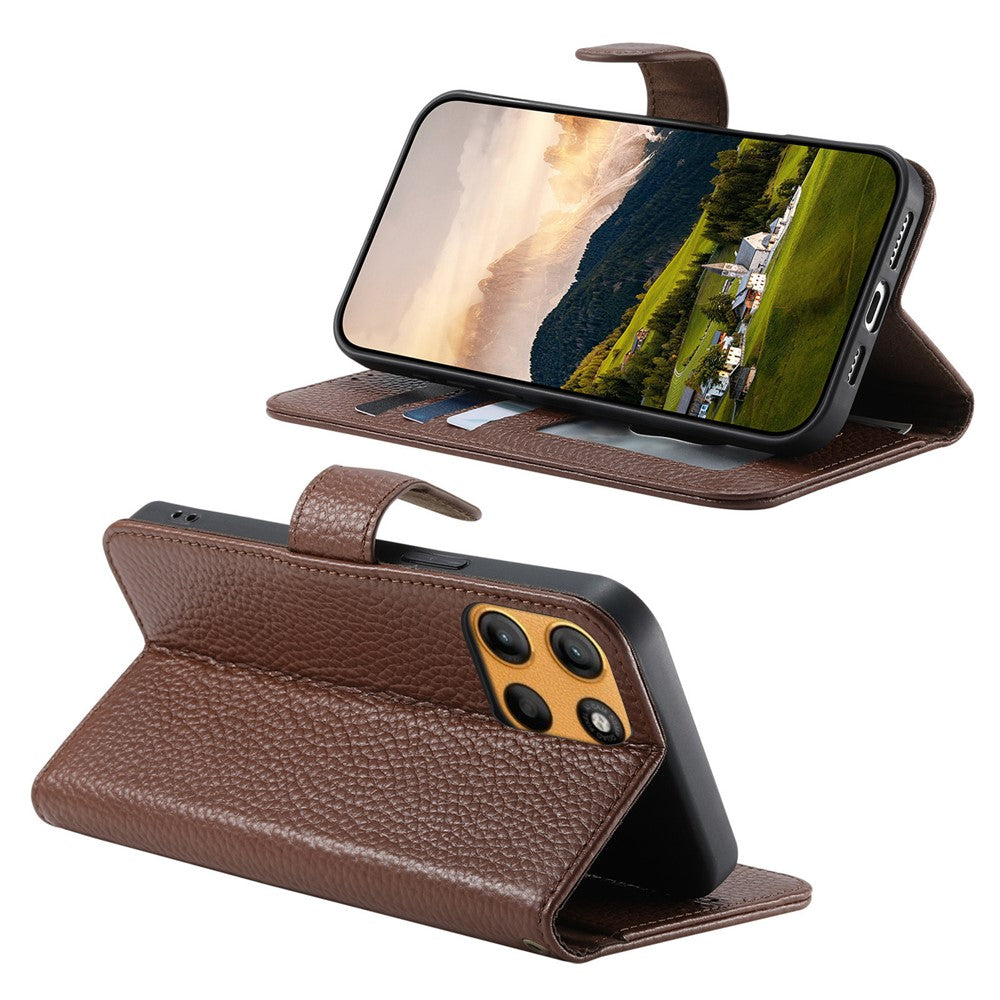 Split Leather Flip Cover For Motorola Edge 60 Neo Case RFID Blocking Wallet with Magnetic Clasp - Image 3