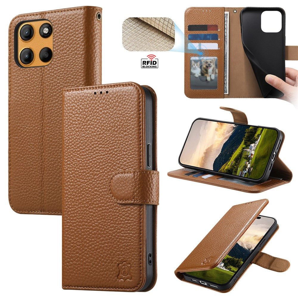 Split Leather Flip Cover For Motorola Edge 60 Neo Case RFID Blocking Wallet with Magnetic Clasp - Image 9