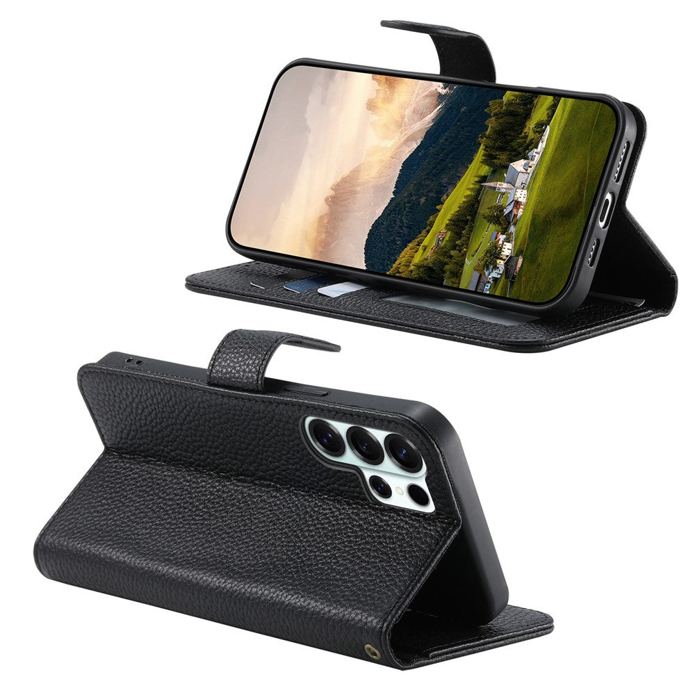 Split Leather Flip Cover For Samsung Galaxy S24 Ultra Case RFID Blocking Wallet with Magnetic Clasp - Image 3